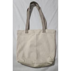 Thirty-One Canvas Shopping Tote Beige Storage Travel Bag Double Handle Logo EUC